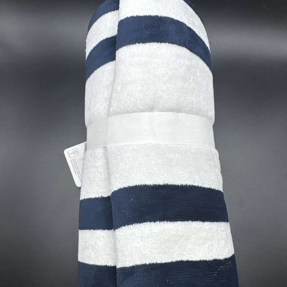 Pottery Barn Beach Towel Modern Farmhouse Stripe Pool Navy Blue White Teen Kids